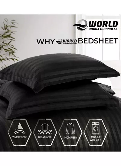 4-Piece Luxury Black Striped Bedding Set Includes 1 Regular Bedsheet, 1 Fitted Bed Sheet, and 2 Pillow Cases for Ultimate Hotel-Inspired Sophistication in King, Queen and Single Sizes-3