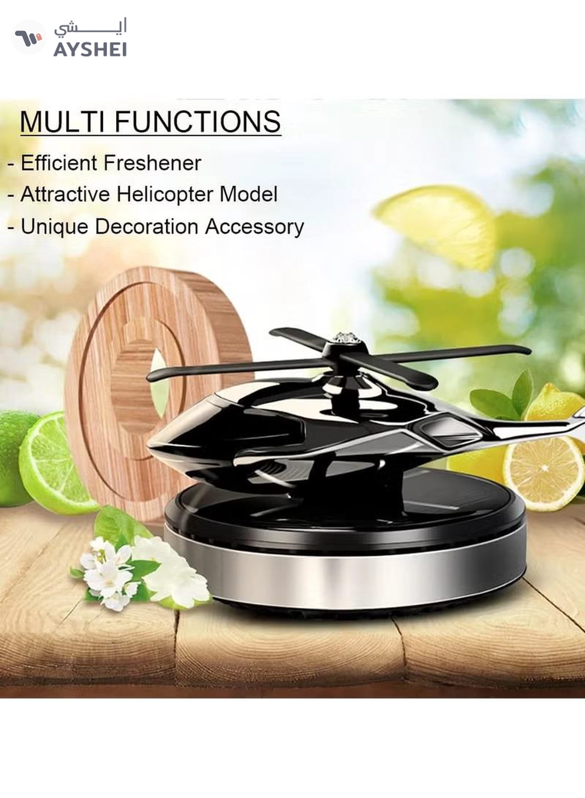 DubaiGallery Car Air Freshener, Helicopter Solar Energy Rotating Aromatherapy Aviation Al Alloy Diffuser, Interior Decoration Accessories Diffuser for Car and Home car air freshener solor-3-3