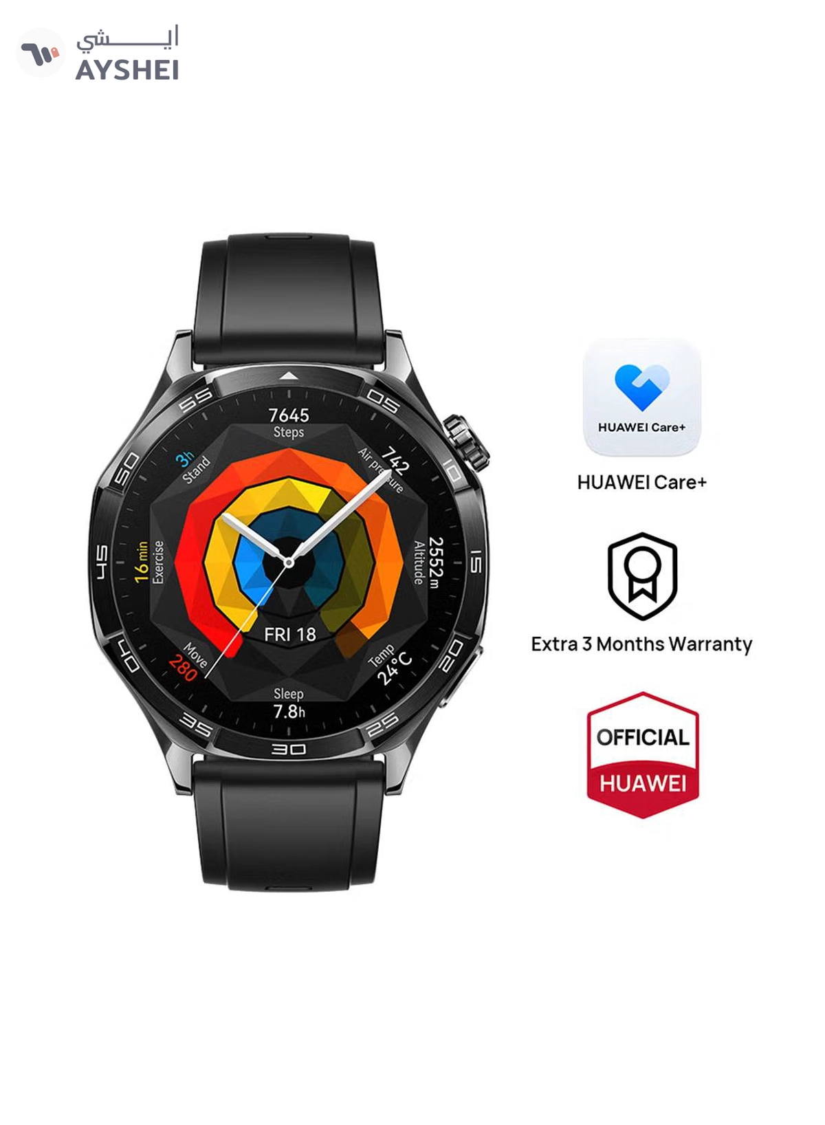 Huawei Watch GT 5 46mm Smartwatch, up to 14 Days Battery Life, All-new Running and Cycling Experience, Sharp-Edged Design Watch, Health Tracking, Compatible with iOS and Android - Fluoroelastomer Strap Black-4-4
