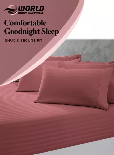 Eworld 3 Piece Luxury Maroon Striped Bed Sheet Set with 1 Flat Sheet and 2 Pillowcases for Hotel and Home Crafted from Ultra Soft and Breathable Microfiber for Year-Round Comfort, (Single/Double)-2