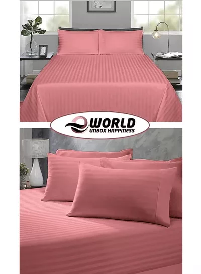 Eworld 3 Piece Luxury Maroon Striped Bed Sheet Set with 1 Flat Sheet and 2 Pillowcases for Hotel and Home Crafted from Ultra Soft and Breathable Microfiber for Year-Round Comfort, (Single/Double)-3