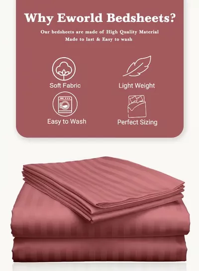 Eworld 3 Piece Luxury Maroon Striped Bed Sheet Set with 1 Flat Sheet and 2 Pillowcases for Hotel and Home Crafted from Ultra Soft and Breathable Microfiber for Year-Round Comfort, (Single/Double)-5