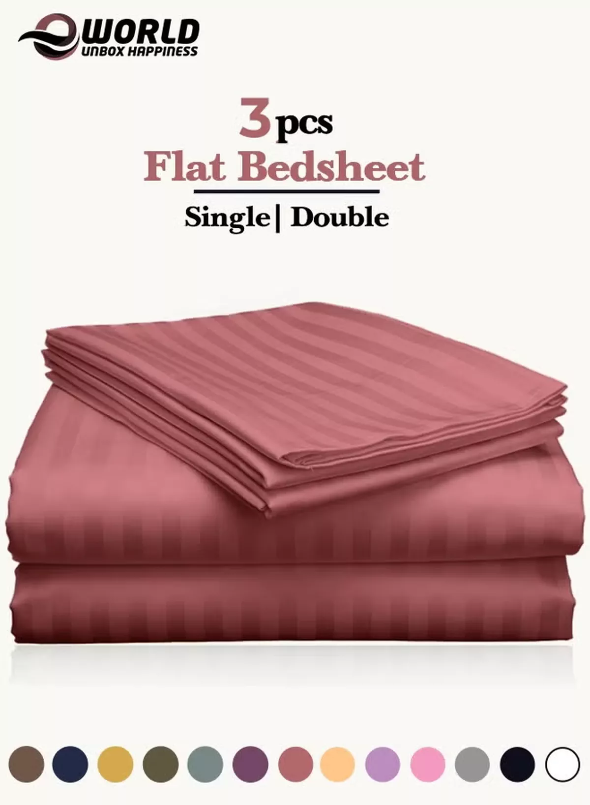 Eworld 3 Piece Luxury Maroon Striped Bed Sheet Set with 1 Flat Sheet and 2 Pillowcases for Hotel and Home Crafted from Ultra Soft and Breathable Microfiber for Year-Round Comfort, (Single/Double)