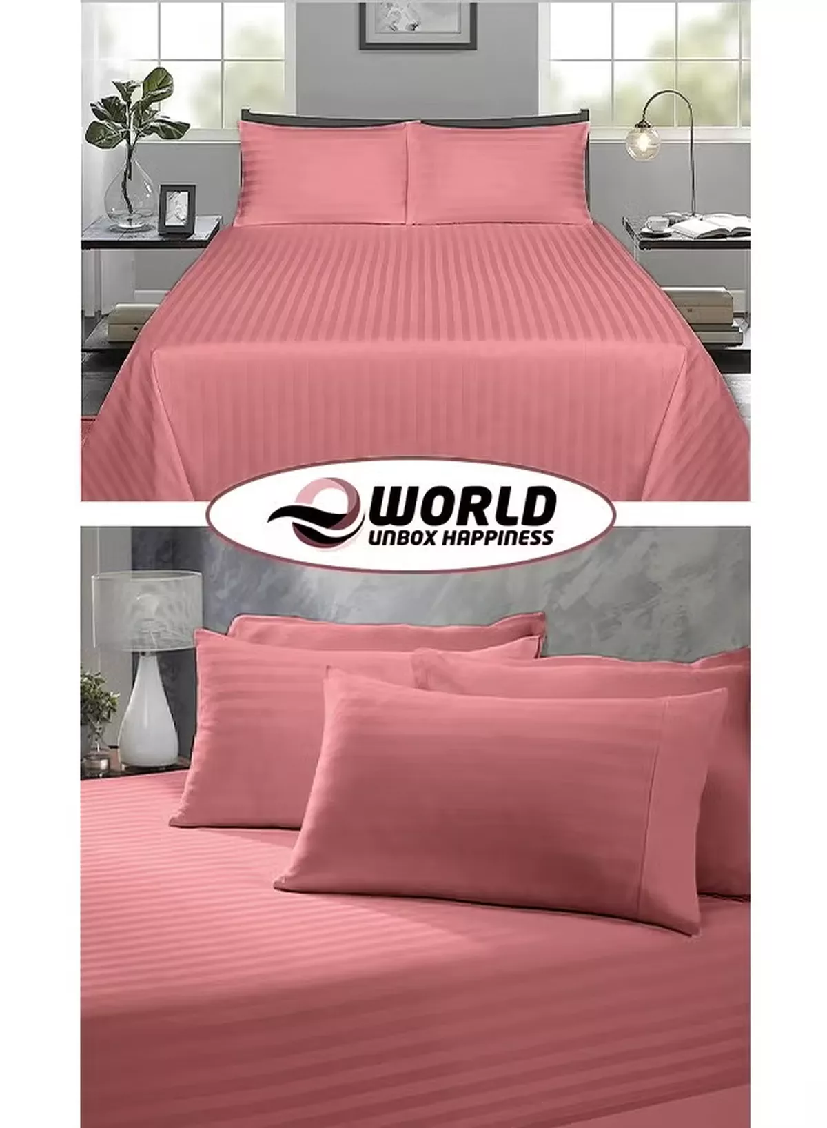 Eworld 3 Piece Luxury Maroon Striped Bed Sheet Set with 1 Flat Sheet and 2 Pillowcases for Hotel and Home Crafted from Ultra Soft and Breathable Microfiber for Year-Round Comfort, (Single/Double)-3-3