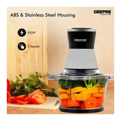 GEEPAS 2L Multi Copper With Garlic Peeler - 2 Speed with 4Pcs Stainless Steel Blades,Glass Bowl 2 L 500 kW GMC42021 Black/silver-4