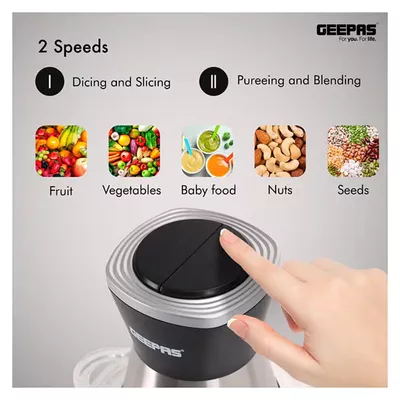GEEPAS 2L Multi Copper With Garlic Peeler - 2 Speed with 4Pcs Stainless Steel Blades,Glass Bowl 2 L 500 kW GMC42021 Black/silver-3