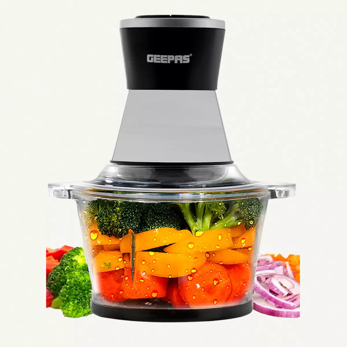 GEEPAS 2L Multi Copper With Garlic Peeler - 2 Speed with 4Pcs Stainless Steel Blades,Glass Bowl 2 L 500 kW GMC42021 Black/silver-1-1