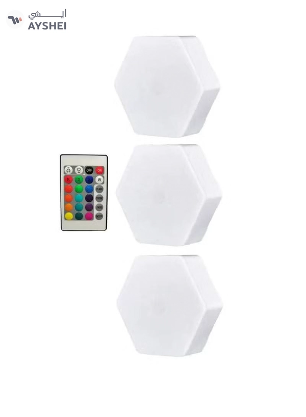 Yuwell Pack Of 3 Pcs RGB LED Wall Light With Remote Control Wireless LED Cabinet Light With Adjustable Brightness and Color Function Suitable For Kitchen, Bedroom, Study Room And Living Room