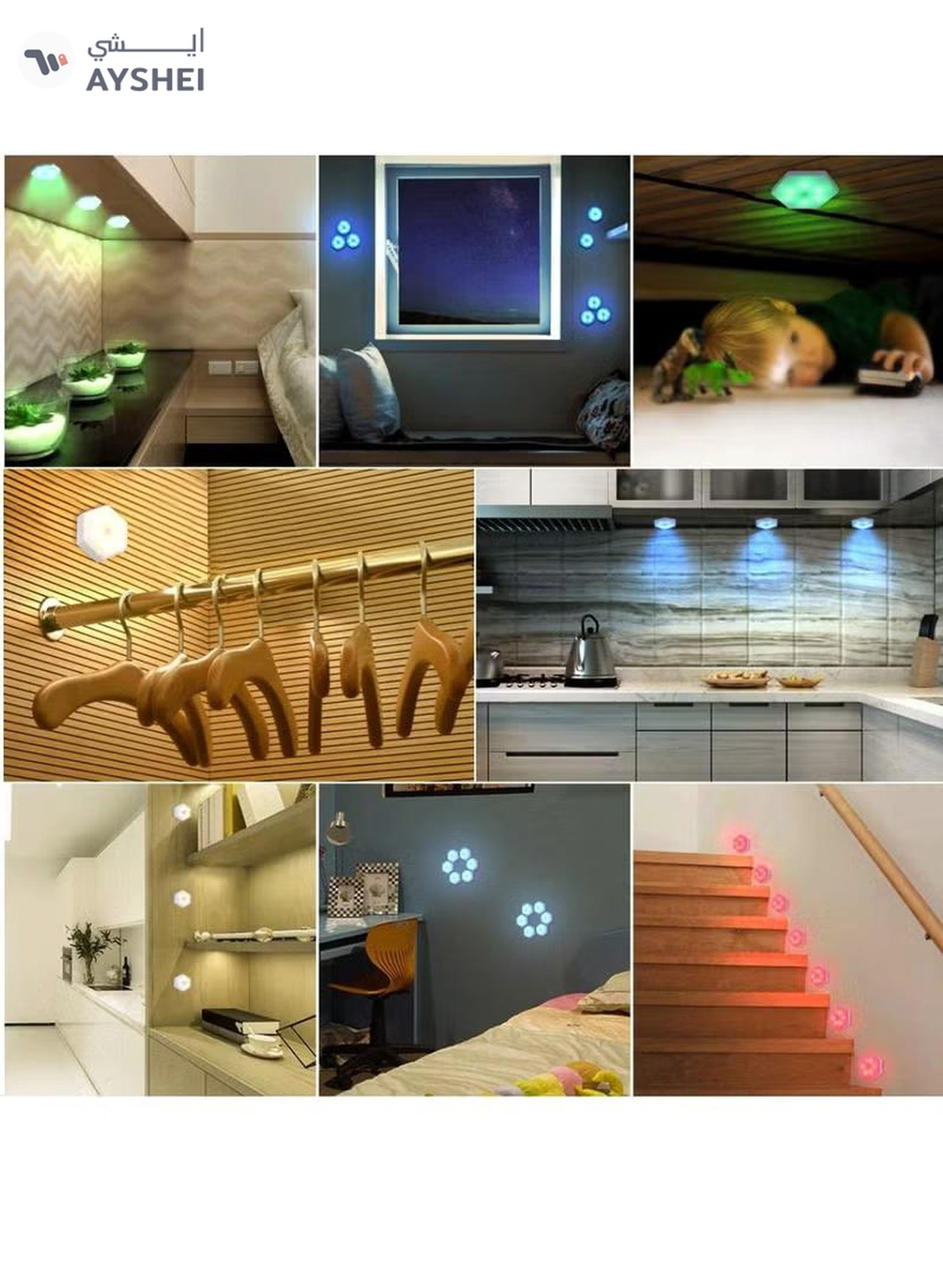 Yuwell Pack Of 3 Pcs RGB LED Wall Light With Remote Control Wireless LED Cabinet Light With Adjustable Brightness and Color Function Suitable For Kitchen, Bedroom, Study Room And Living Room-3-3