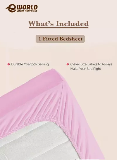Pink Microfiber Fitted Bedsheet with Deep Pocket for a Snug Fit, Breathable, Machine Washable for Optimal Protection, Available in King, Queen and Single Sizes, Without Pillow Cover-2