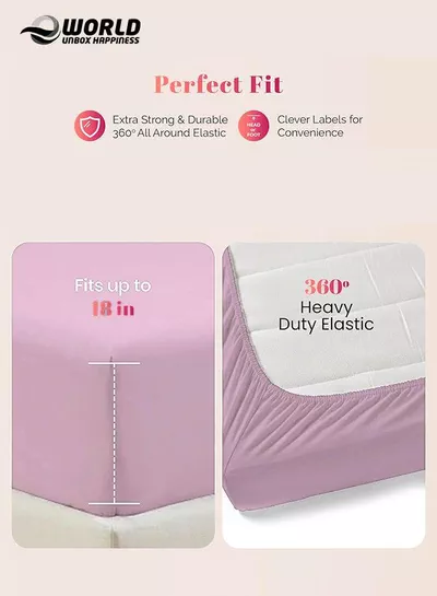 Pink Microfiber Fitted Bedsheet with Deep Pocket for a Snug Fit, Breathable, Machine Washable for Optimal Protection, Available in King, Queen and Single Sizes, Without Pillow Cover-3