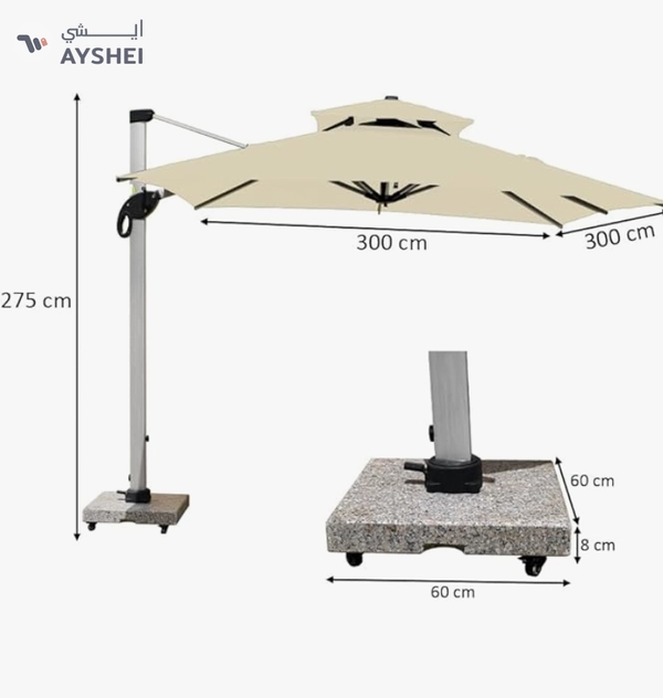 YATAI Patio 3x3 Meter 360 rotable Umbrella With Granite Stand Outdoor Large Cantilever