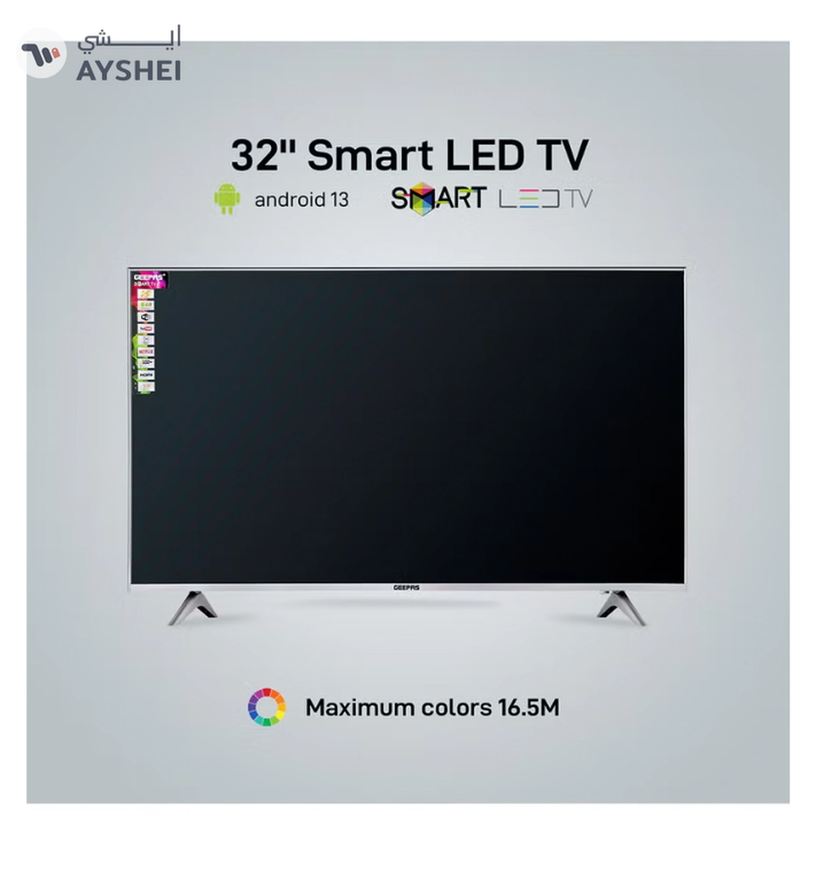 Geepas 32 Inch HD Smart LED TV With Remote Control, HDMI And USB Ports, Head Phone Jack, PC Audio In ,Wi-Fi, Android 14.0 With E-Share,YouTube Etc GLED3202SCHD Black-1-1
