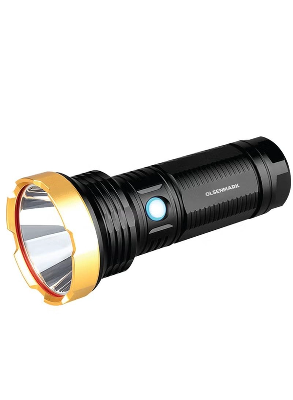 Olsenmark Rechargeable LED Flashlight- OMFL2854, SST40 High Power 20W LED, Non-Corrosive Aircraft Aluminum Body with 5500-12000 Lumens, 240 Minutes Working Torch Lights, Black