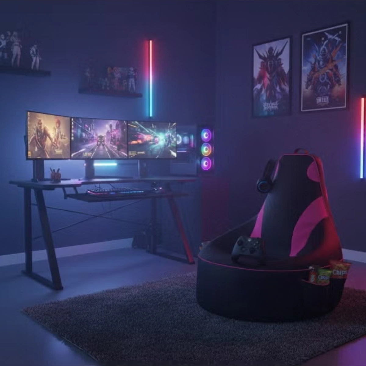 Premium Filled Gaming Bean Bag Chair – High-Back Quilted Seat, Side Pockets, Headphone Hanger & Water-Repellent Fabric – Ergonomic Support for Gaming, Lounge & Movie Nights-5-5