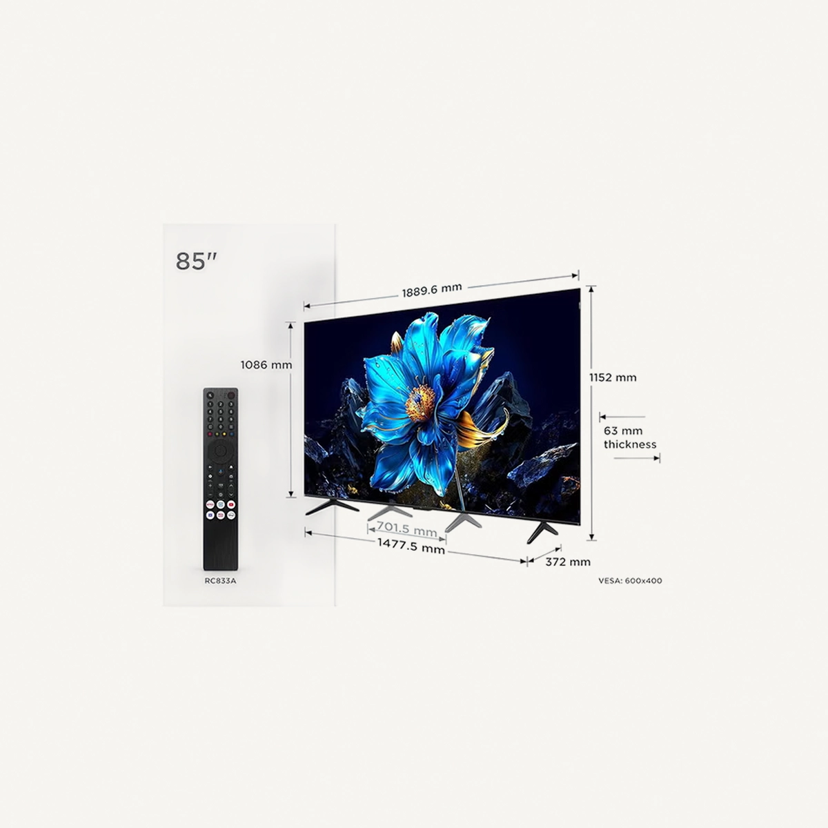 TCL 85-Inch P7K QLED 4K UHD Smart TV | Google TV, 60Hz, HDR10+, Dolby Vision & Atmos, AiPQ Processor, Game Master, DTS Virtual:X, Slim Uni-body (2025 Model) 85P7K Black-2-2