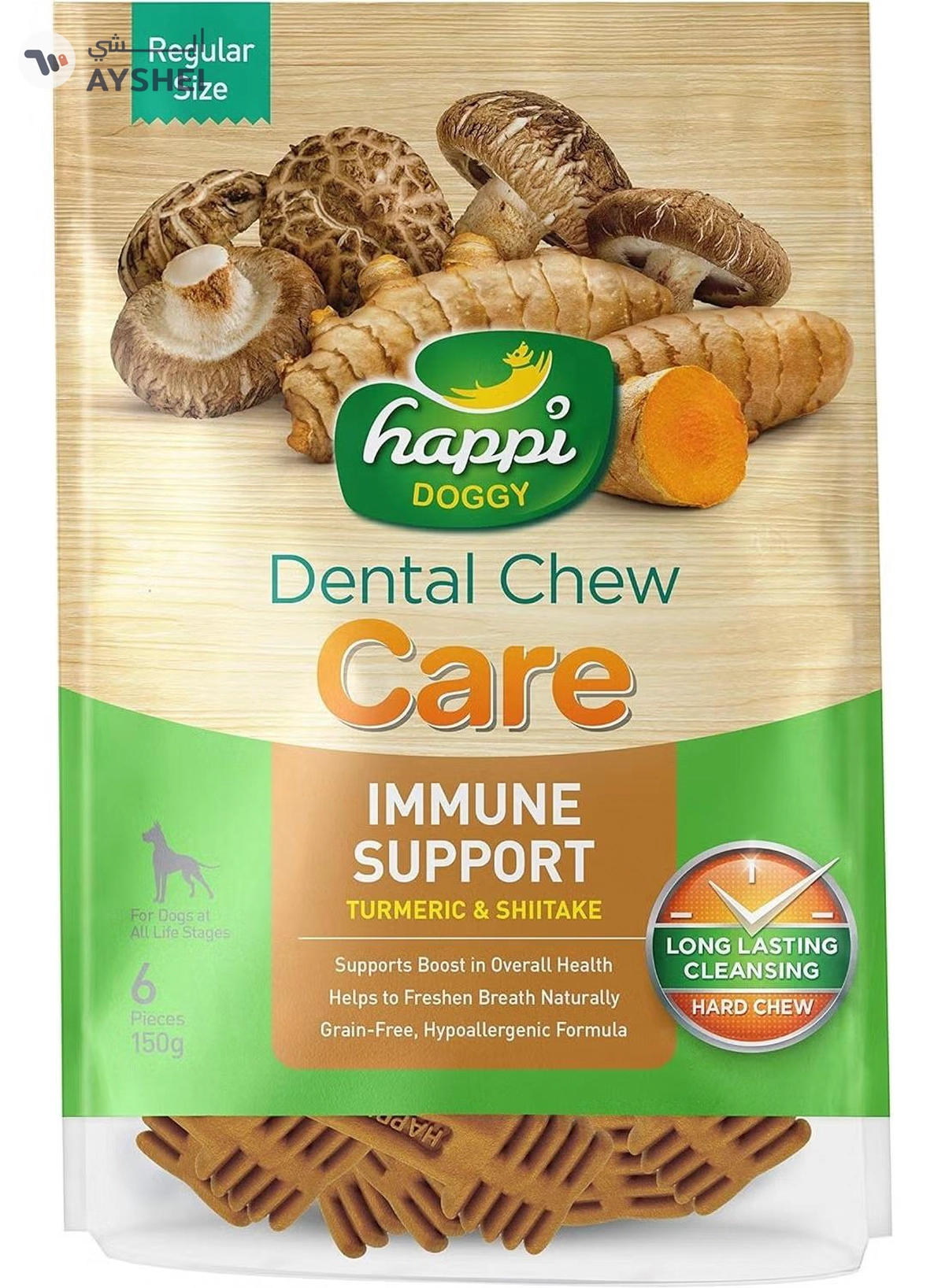  HAPPY DOG Happi Doggy Dental Chew Care-Immune Support-4" (6 pieces)-150g