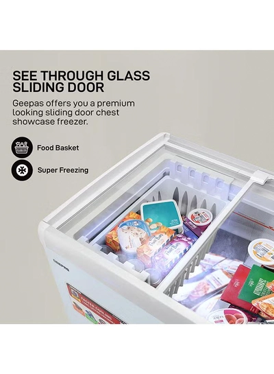 GEEPAS Faster Cooling Chest Showcase Freezer Convertible Freezer and Fridge Function Long Lasting Freshness with Temperature Control 220 W GCF3523SG White-1