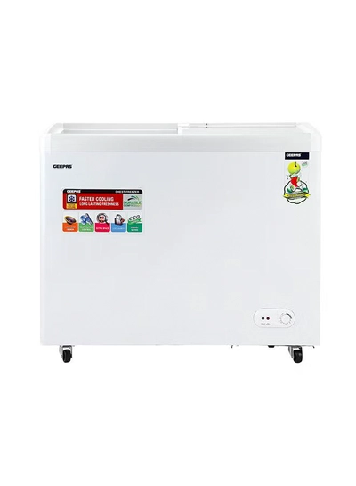 GEEPAS Faster Cooling Chest Showcase Freezer Convertible Freezer and Fridge Function Long Lasting Freshness with Temperature Control 220 W GCF3523SG White-0