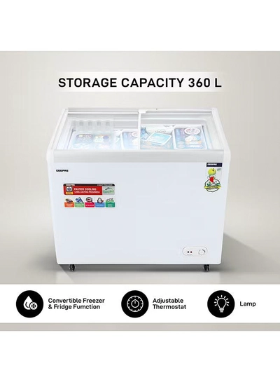 GEEPAS Faster Cooling Chest Showcase Freezer Convertible Freezer and Fridge Function Long Lasting Freshness with Temperature Control 220 W GCF3523SG White-5