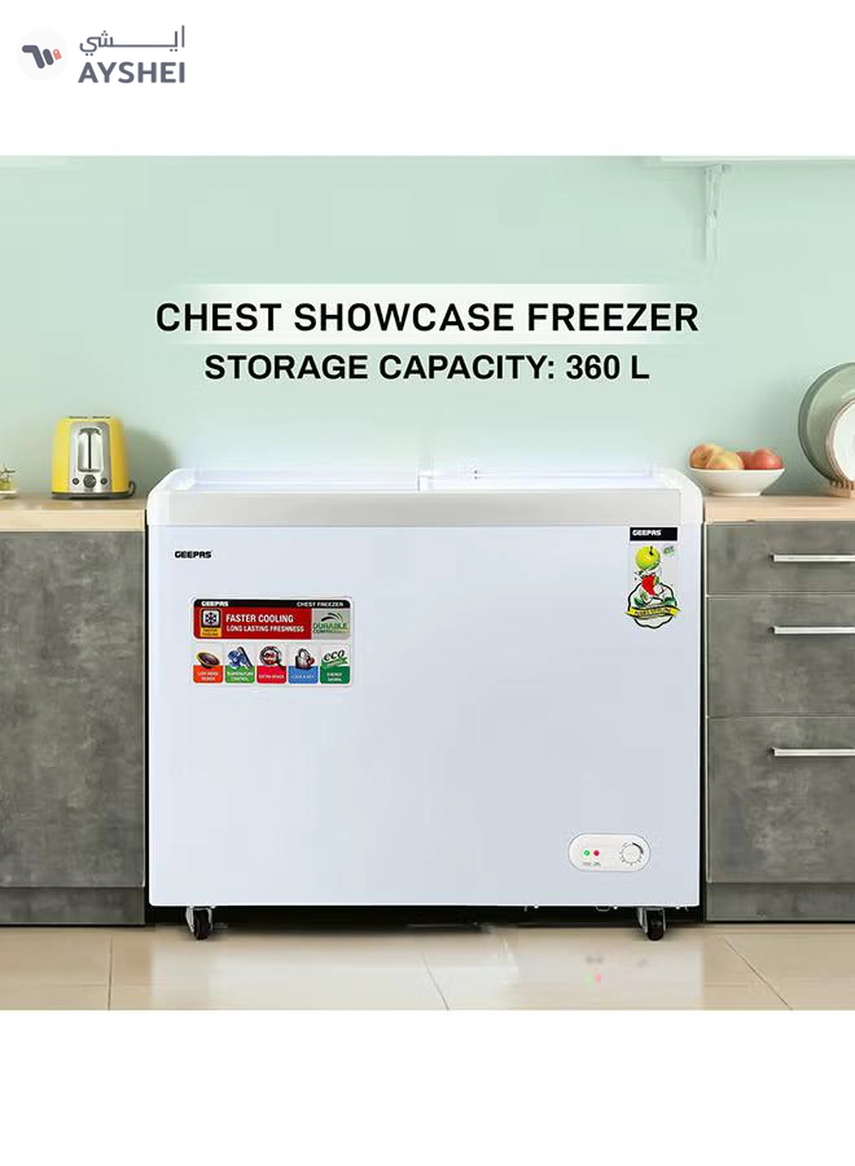 GEEPAS Faster Cooling Chest Showcase Freezer Convertible Freezer and Fridge Function Long Lasting Freshness with Temperature Control 220 W GCF3523SG White-2-2