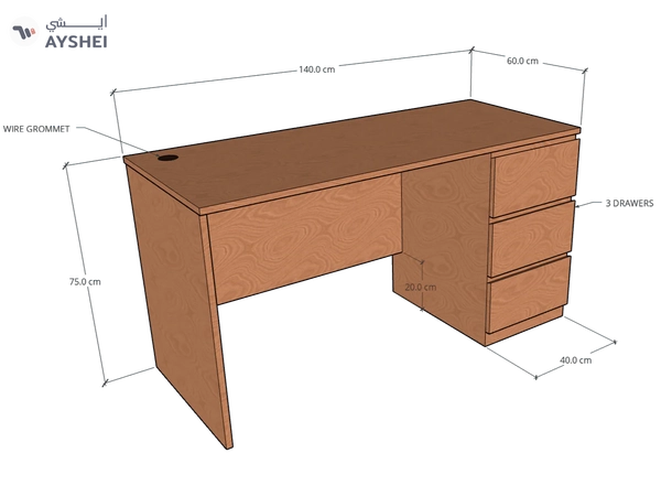 STUD Desk with 3 drawers