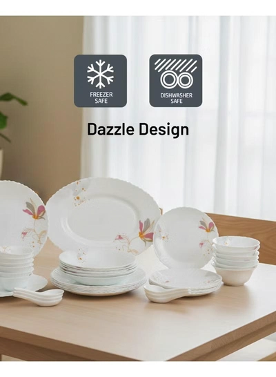 Delcasa DC3384 Opalware Dinner 40-Pieces Set, White/Pink-6