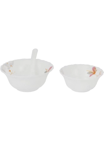 Delcasa DC3384 Opalware Dinner 40-Pieces Set, White/Pink-2