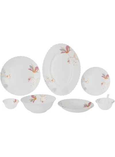 Delcasa DC3384 Opalware Dinner 40-Pieces Set, White/Pink-1