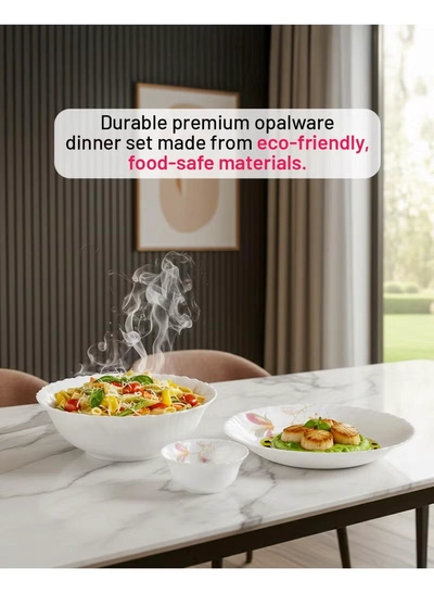 Delcasa DC3384 Opalware Dinner 40-Pieces Set, White/Pink-7