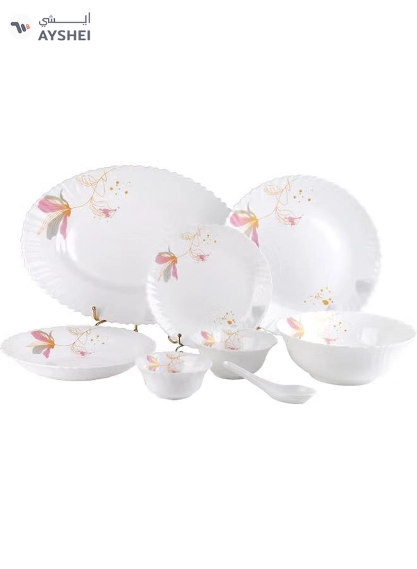 Delcasa DC3384 Opalware Dinner 40-Pieces Set, White/Pink
