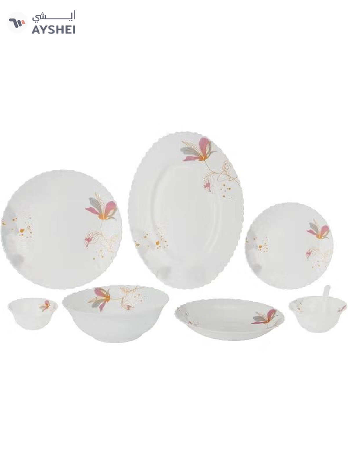 Delcasa DC3384 Opalware Dinner 40-Pieces Set, White/Pink-1-1