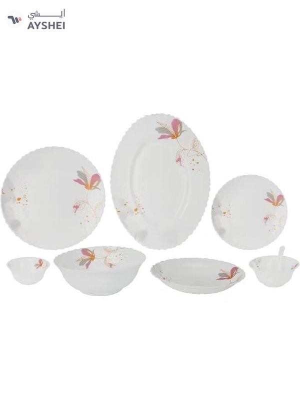 Delcasa DC3384 Opalware Dinner 40-Pieces Set, White/Pink