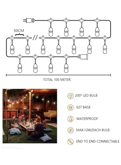 Yuwell Outdoor Waterproof IP65 Led String Lights E27 Holder 100 Meter Bulb Holder Wire For 200 Bulbs Solar Bulb Holder For Ramadan Decoration Lights And Outdoor Decoration Light Hanging Light String Wire Ramadan Light For Commercial Patio Garden & Porch Yard-7