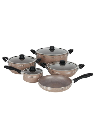 DELCASA 10 Pcs nonstick Aluminum Cookware Set Durable Marble Coating Non Stick Pots-0