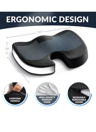 Gel Enhanced Seat Cushion with Non-Slip Bottom, Built-in Handle and Machine-Washable Cover, Orthopedic Cushion for Tailbone Pain Relief, Ideal for Office Chair, Car Seat, Home and Traveling-1