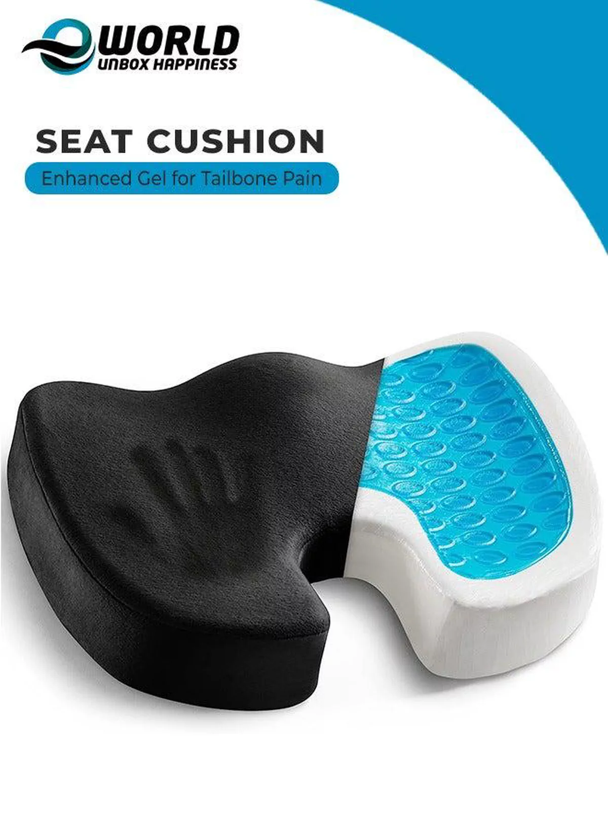Gel Enhanced Seat Cushion with Non-Slip Bottom, Built-in Handle and Machine-Washable Cover, Orthopedic Cushion for Tailbone Pain Relief, Ideal for Office Chair, Car Seat, Home and Traveling