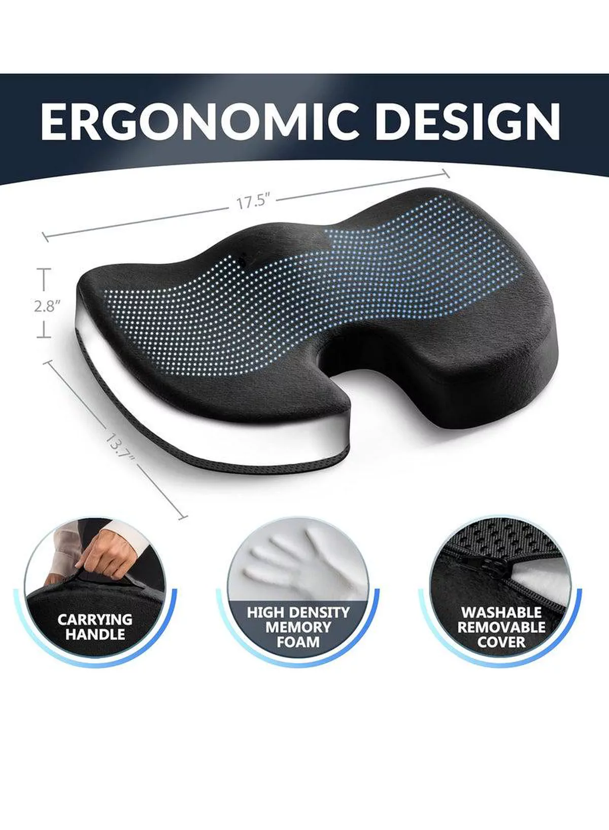 Gel Enhanced Seat Cushion with Non-Slip Bottom, Built-in Handle and Machine-Washable Cover, Orthopedic Cushion for Tailbone Pain Relief, Ideal for Office Chair, Car Seat, Home and Traveling-1-1