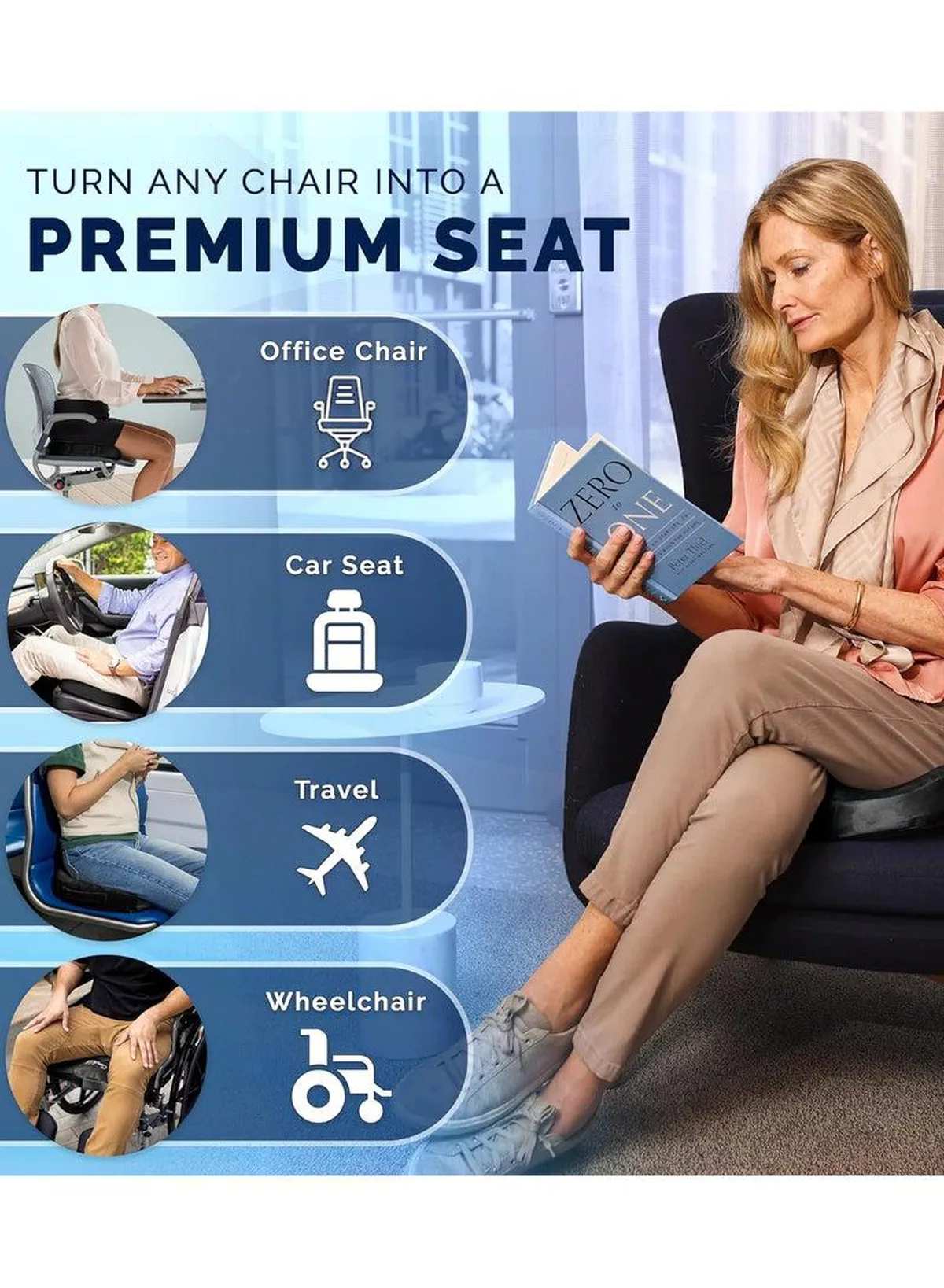 Gel Enhanced Seat Cushion with Non-Slip Bottom, Built-in Handle and Machine-Washable Cover, Orthopedic Cushion for Tailbone Pain Relief, Ideal for Office Chair, Car Seat, Home and Traveling-4-4