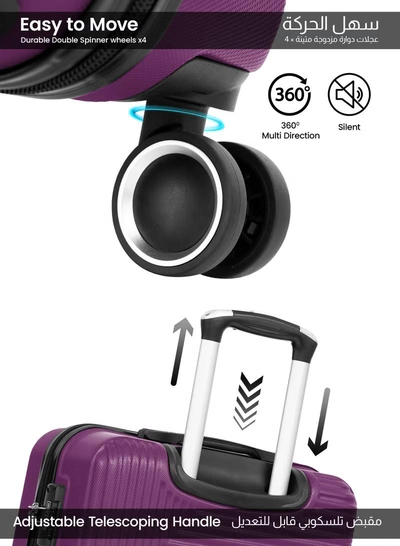 PARAJOHN Medium 24-Inch ABS Lightweight Hardshell Luggage Trolley | carrying 20kg 4-Wheel Spinner Suitcase Purple-4