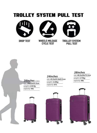 PARAJOHN Medium 24-Inch ABS Lightweight Hardshell Luggage Trolley | carrying 20kg 4-Wheel Spinner Suitcase Purple-3