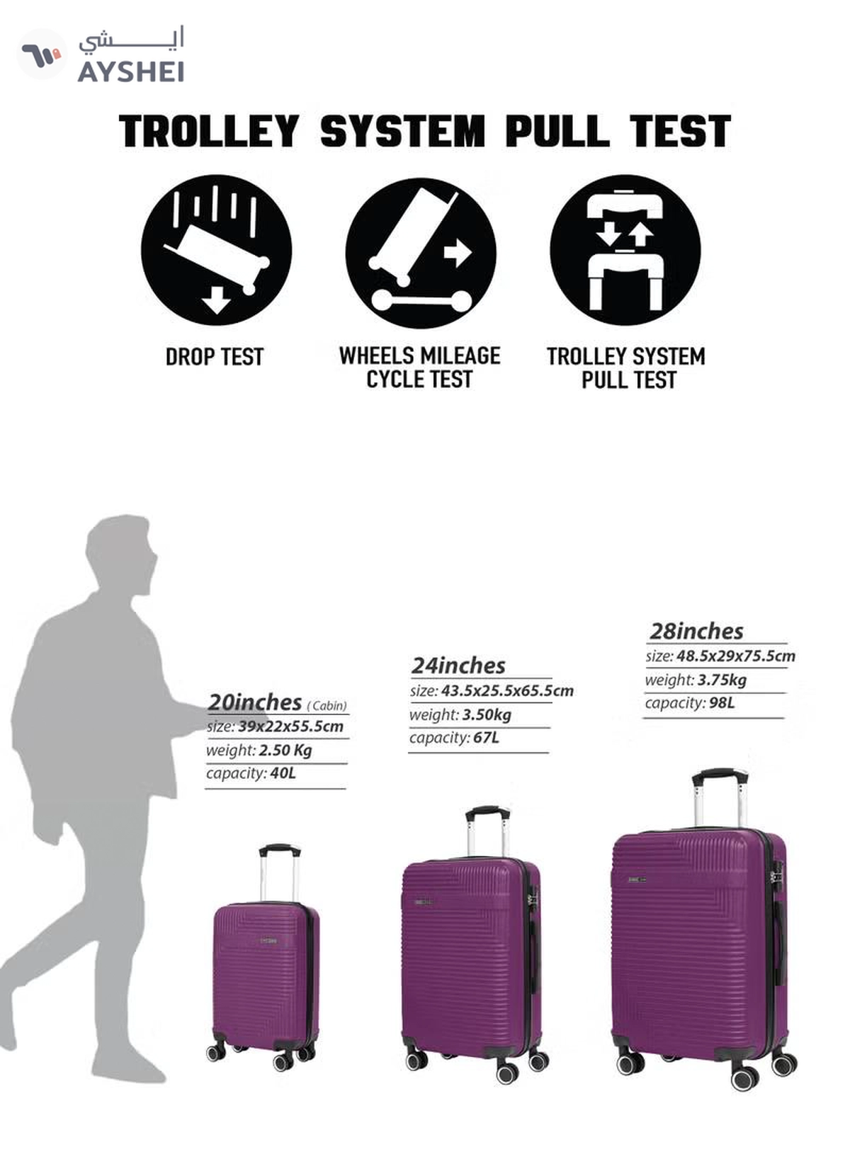 PARAJOHN Medium 24-Inch ABS Lightweight Hardshell Luggage Trolley | carrying 20kg 4-Wheel Spinner Suitcase Purple-3-3