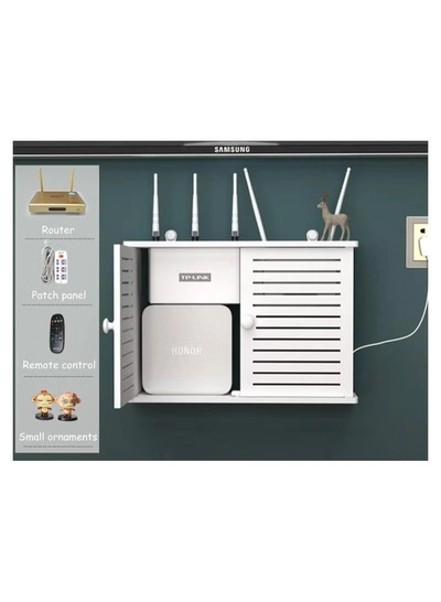 Eworld Wall Mounted Router Storage Box Water Proof Rack with 2 Shelf and Doors-1