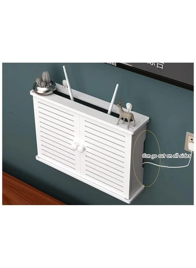 Eworld Wall Mounted Router Storage Box Water Proof Rack with 2 Shelf and Doors-2