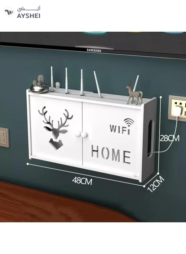 Eworld Wall Mounted Router Storage Box Water Proof Rack with 2 Shelf and Doors