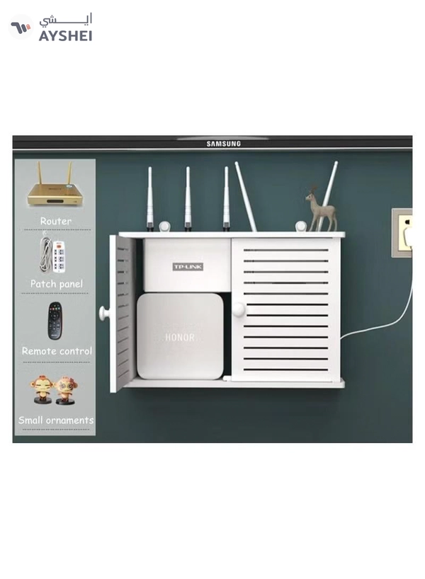 Eworld Wall Mounted Router Storage Box Water Proof Rack with 2 Shelf and Doors