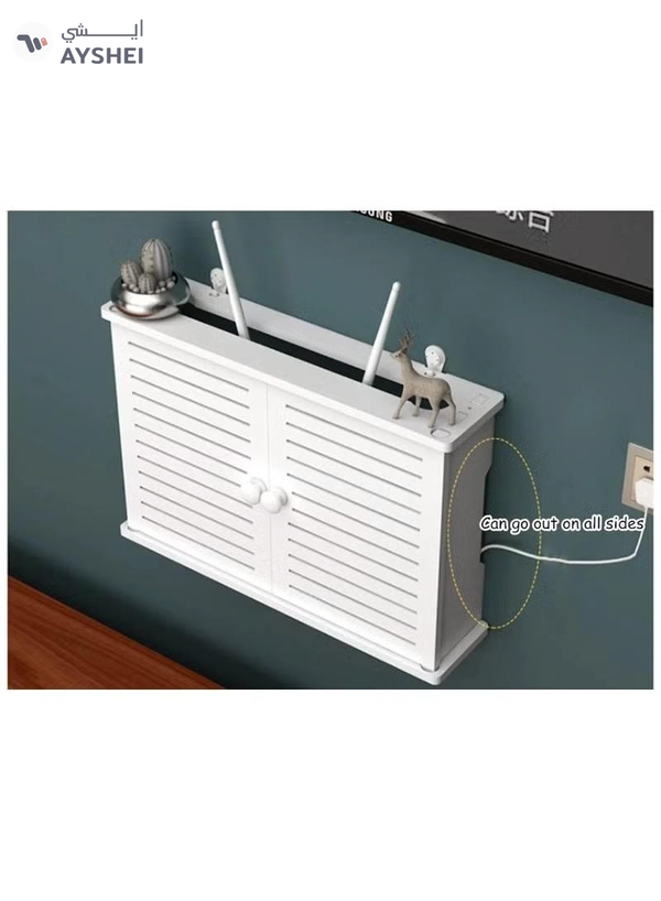 Eworld Wall Mounted Router Storage Box Water Proof Rack with 2 Shelf and Doors