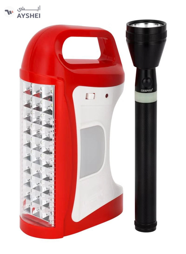 GEEPAS 2-in-1 Combo Pack Rechargeable LED Lantern and Flashlight | Portable and Lightweight | Energy Efficient Design and Extended Battery Light | Aluminum Housing, Ni-Cd and Lead-Acid Battery Operated | 2 Years Warranty GEFL51029