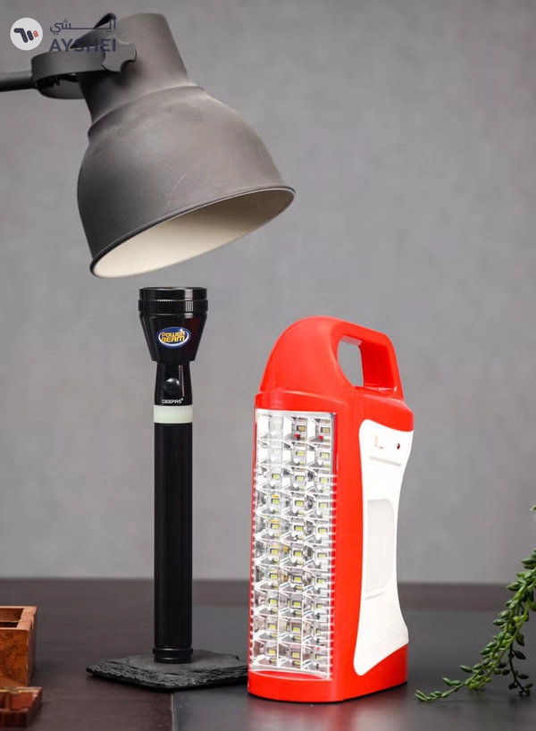 GEEPAS 2-in-1 Combo Pack Rechargeable LED Lantern and Flashlight | Portable and Lightweight | Energy Efficient Design and Extended Battery Light | Aluminum Housing, Ni-Cd and Lead-Acid Battery Operated | 2 Years Warranty GEFL51029
