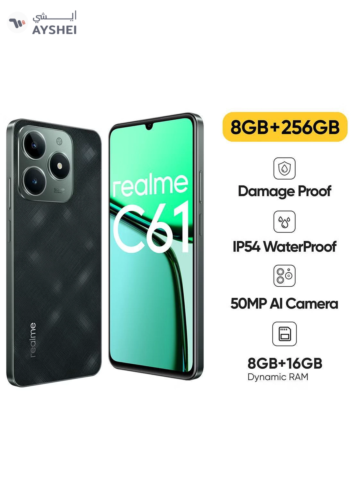 Realme C61 Dual SIM Dark Green 8GB RAM 256GB 4G - Middle East Version-0-0